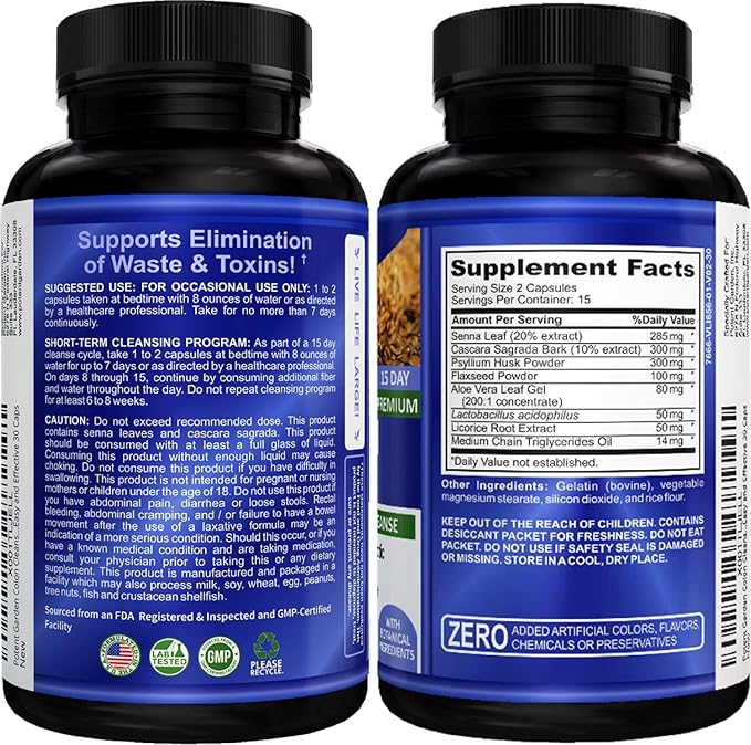 Potent Garden 15 Day Quick Colon Cleanse & Detox for Regularity and Healthy Digestion Support with Fiber, Herbs & Probiotics for Gut Health & Energy Support, Easy and Effective 30 Caps