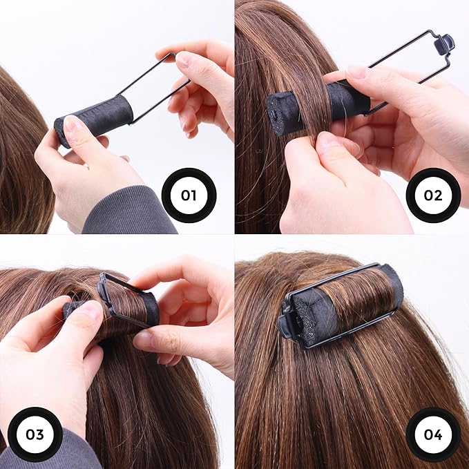 DONNA Silky Sastin Foam 1.5"(D) JUMBO 6PCS Hair Rollers for Heatless Styling - Hair Curlers and Clips Included - Lightweight and Durable Foam Rollers for Hairdressing - BLACK