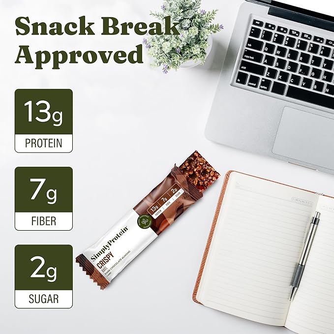 Simply Protein - Crispy Vegan Protein Bars Variety Pack, 3 Flavors - Plant Based, Protein Snacks - 13g Protein, 2g Sugar, 7g Fiber - Gluten Free, Non GMO, Kosher - 12 Bars, 3 Boxes