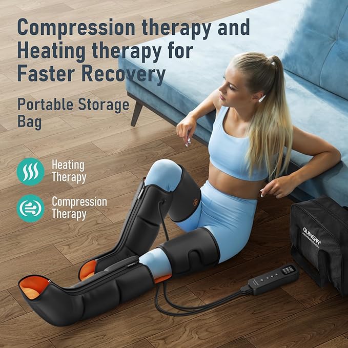 QUINEAR Leg Massager Heat and Compression Therapy, Air Compression Leg Recovery System, Leg Massage Boots for Circulation and Pain Relief - FSA HSA Approved