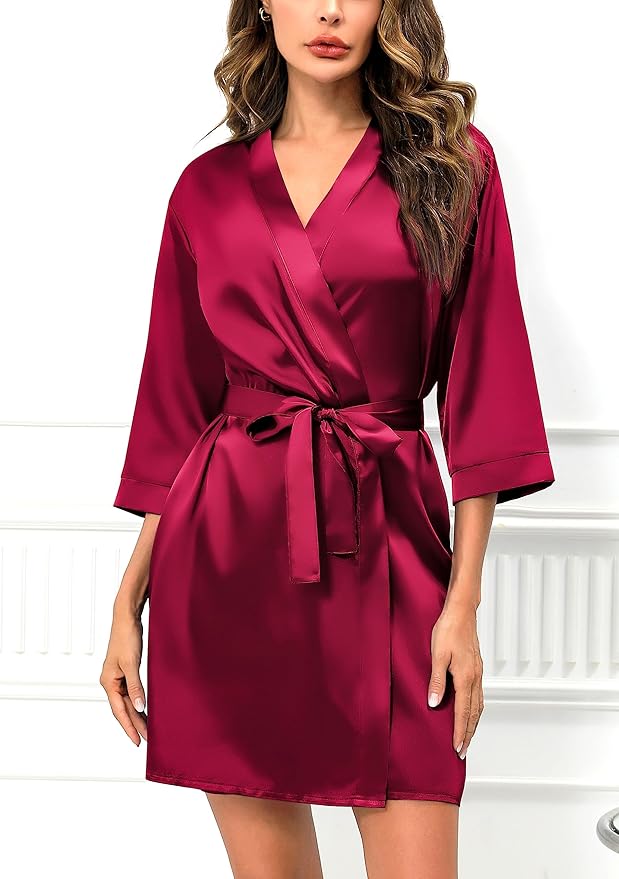Samring Women's Bride Bridesmaids Robe Short Satin Kimono Robes for Wedding & Bridal Party Silk Bathrobes for Women