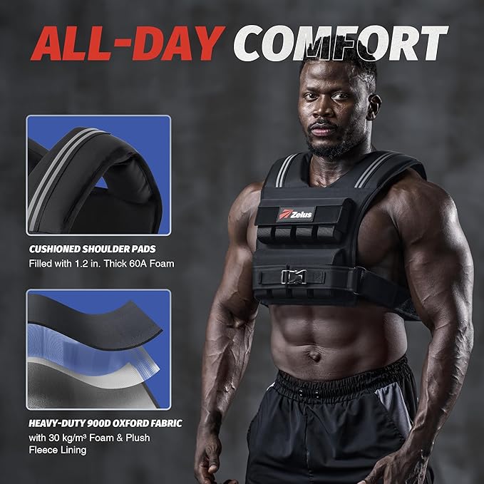 ZELUS Weighted Vest Men, 23/36/45 lb. Weight Vest with 10/16/20 Adjustable Iron Weights for Muscle Building Strength & Functional Training, Weighted Vest for Women with Reflective Strips.