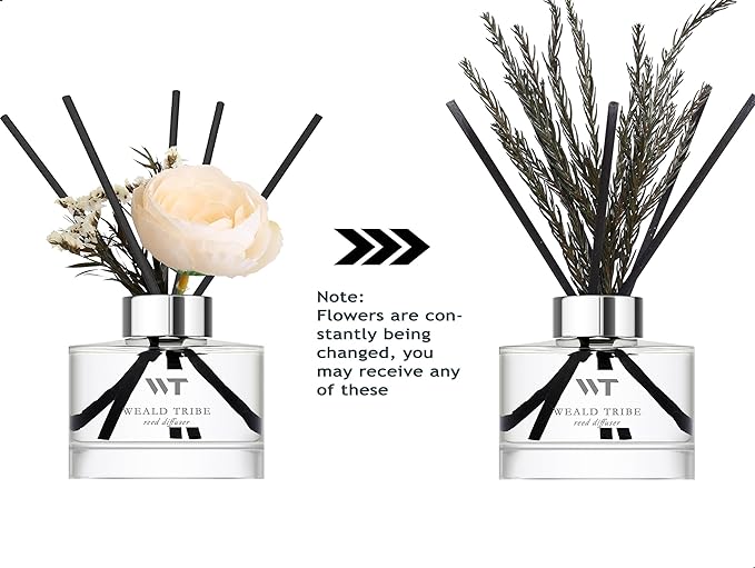 WEALD TRIBE Flower Reed Diffuser Set Balsam Fir Scent for Bathroom Accessories Shelf Decor & Air Fresheners, Fresh Air Sticks Defusers with 5.1 fl oz Essential Oils, House Office Decor & Gifts