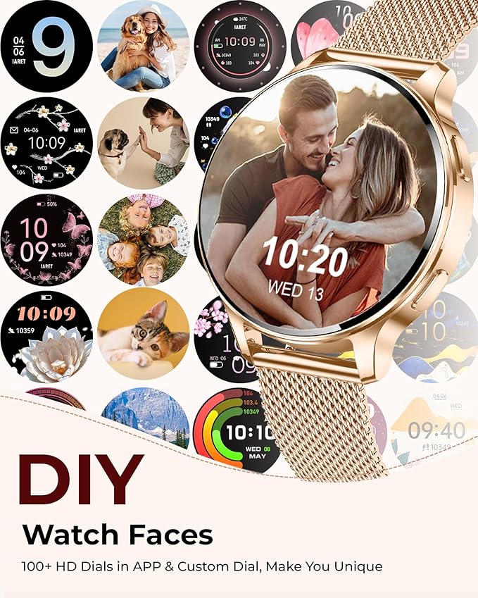 Smart Watches for Women, 1.27″ AMOLED Fitness Tracker with Heart Rate SpO2 Sleep Monitor, 3 Bands, 120+ Sport Modes, Call & Notifications, Smartwatch for Android & iPhone Compatible, 40 mm Rose Gold