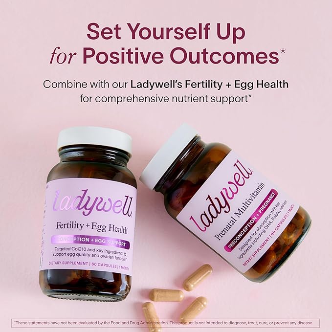 Ladywell Prenatal Multivitamin | Conception, Pregnancy & Postpartum | Key Ingredients Including DHA, Folate & Iron | Expertly-Formulated & Tested | Designed for Absorption with Nausea Support, 60 Ct