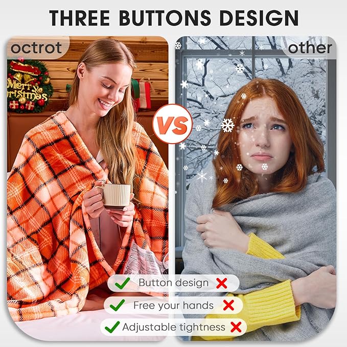 Heated Blanket Electric Twin Size,62X84 Orange Blanket,Plaid Soft Sherpa Heating Blankets Warmer Gift for Grandma Women Adults Halloween Washable,ETL