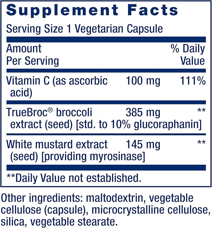 Life Extension Optimized Broccoli with Myrosinase, Liver and Detox Supplement, Advanced bioavailable, Once-Daily, Non-GMO, Vegetarian, Gluten-Free, 30 Capsules