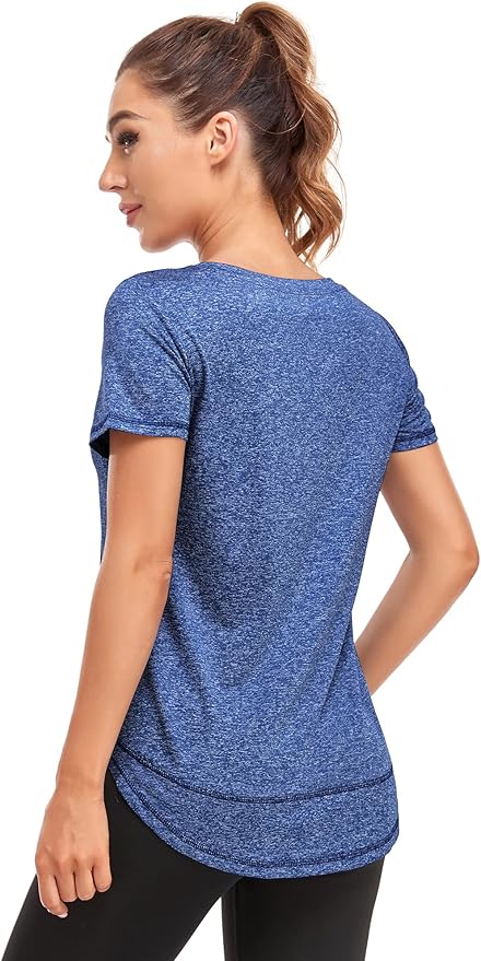 Women's Short Sleeve Workout Shirts Crewneck Sports Yoga Running Dry Fit Tops Side Split Tee