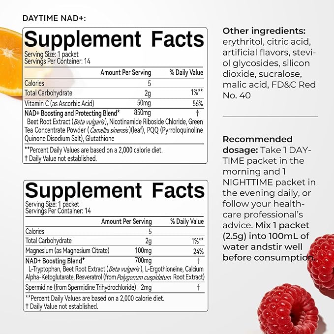 OxyEnergy NAD Supplement 1550 mg-Daytime Nicotinamide Riboside + Nighttime L-Tryptophan with Resveratrol, Glutathione, PQQ, 24-Hour Nonstop Energy, Anti-Aging & Cellular Renewal, 28 Packets