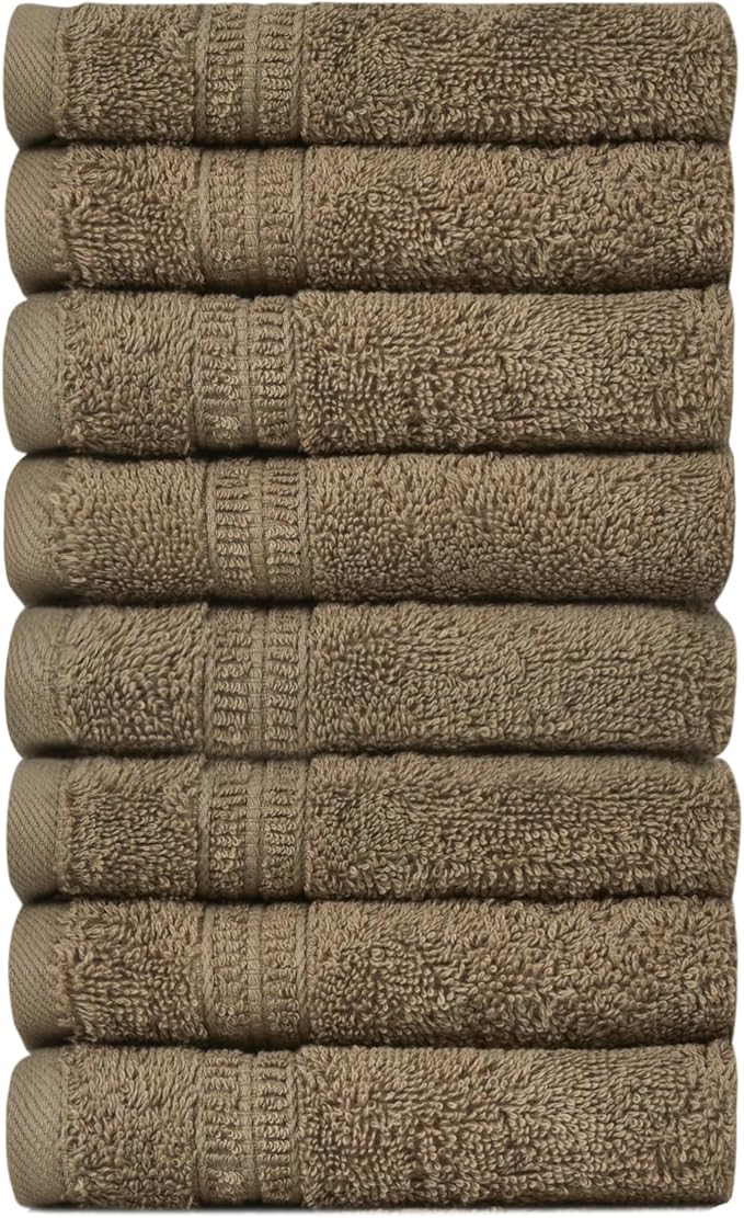 HOMELOVER 8 Pack Washcloths - 100% Organic Cotton, 500 GSM, Hotel & Spa Quality, Soft, Quick Dry, Highly Absorbent Towels for Face & Hand Wash, Shower, Gym & Bathroom Essentials (Cone Brown)
