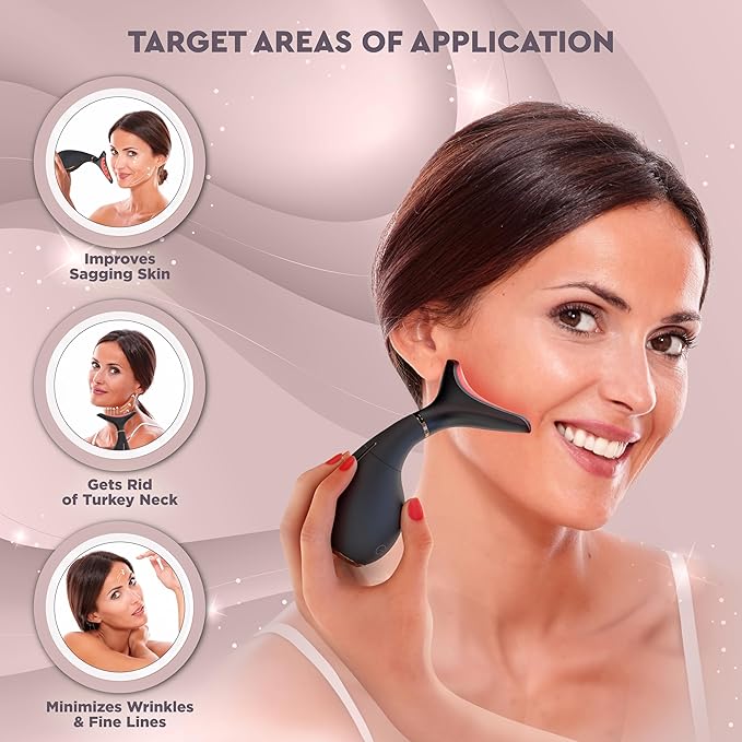 GLO24K Red Light for Face & Neck Beauty Device - 3 in 1 Facial Massager Tool and Neck Care Device for Turkey Neck, Anti Wrinkle, Face and Neck Massager for Women