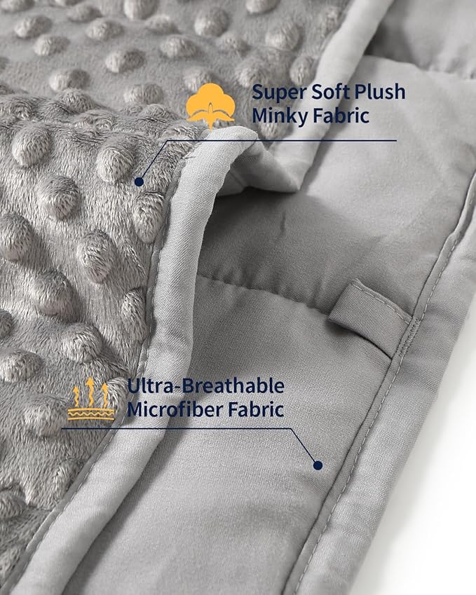 Mr. Sandman Weighted Blanket 7LBS 41 x 60 Inches, Minky Dots Heavy Blanket with Glass Beads, Soft and Cooling for School and Home, Grey