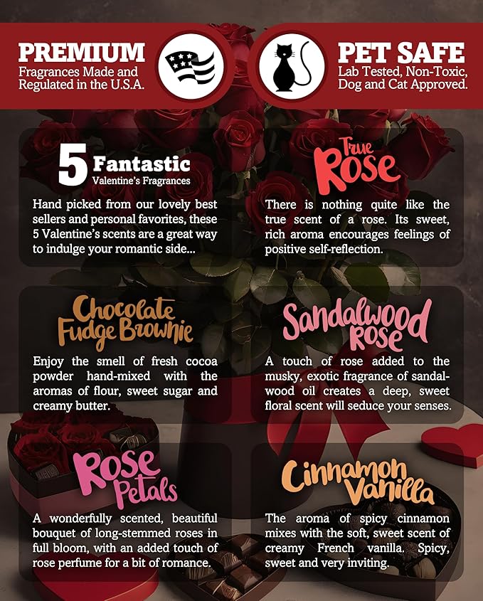 Shortie's Candle Company Valentine's Wax Melts Variety 5 Pack - Formula 117-5 Highly Scented 3 Oz. Bars - Made with Natural & Essential Oils - Valentine's Day Warmer Wax Cubes