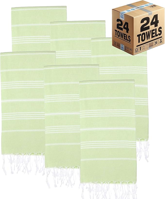 Turkish Beach Towels, Bulk Case of 24 | Oversized, Quick Dry, Sand Free | 100% Cotton, Large 38x71 Towels for Beach, Pool, Travel | Ultra-Soft, Compact, Absorbent | Pistachio Green