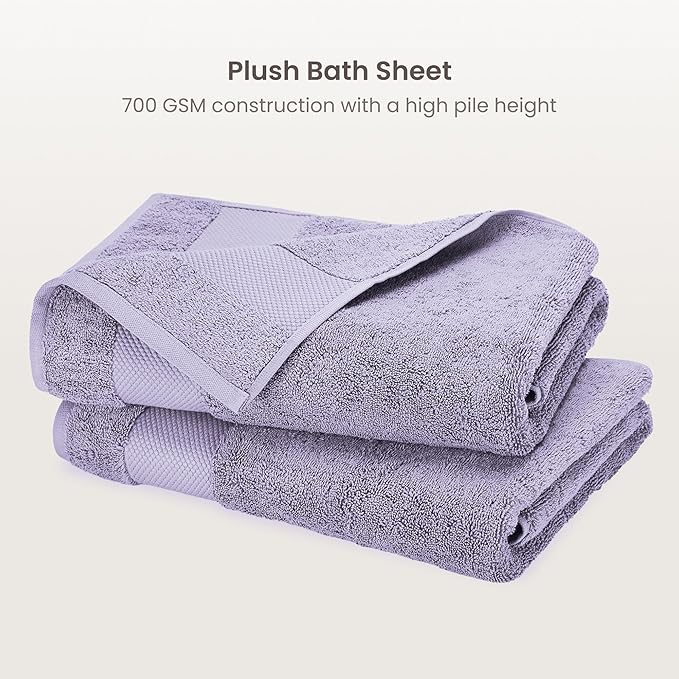 BIOWEAVES 100% Organic Cotton Bath Sheet Set of 2 | Soft Oversized Bath Towels | 700 GSM Premium Bath Towel Sheet Set GOTS Certified - Lavender