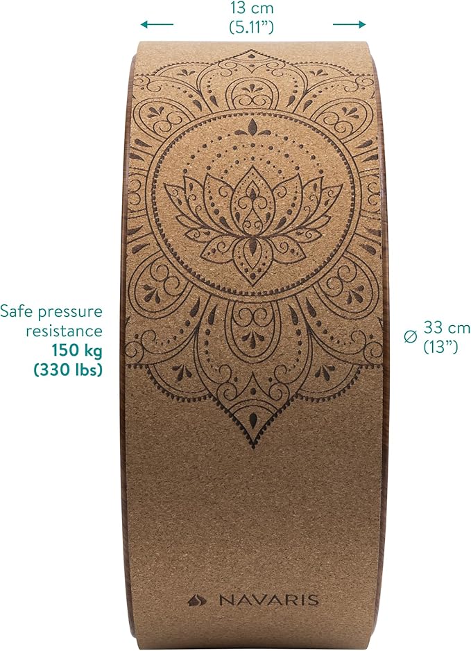 Navaris Cork Yoga Wheel - Prop for Stretching, Flexibility, Back Bends - Helps Deepen Poses and Stretch Back, Shoulders, Chest - 13" (33cm) Diameter