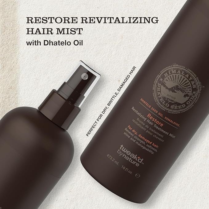 Tweak’d by Nature - Restore Revitalizing Hair Treatment Mist, Heat Protectant for Hair Spray, Leave In Treatment with Argan Oil for Healthy Shine, Sulfate Free, Paraben Free (16oz)