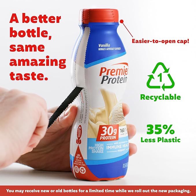 Premier Protein Shake, Vanilla, 30g Protein, 1g Sugar, 24 Vitamins & Minerals, Nutrients to Support Immune Health 11.5 fl oz, 12 Pack