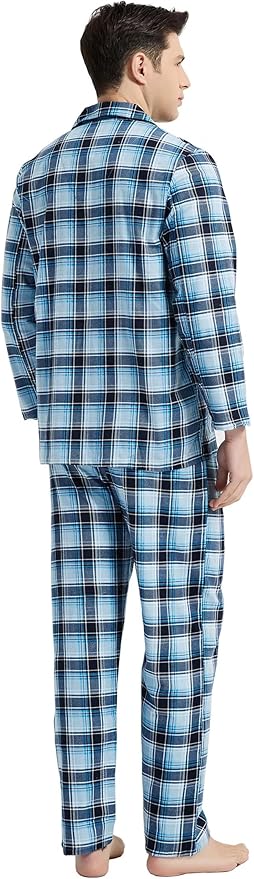 GLOBAL Men's Pajamas Sets 100% Cotton Flannel Sleepwear Long-Sleeve top & Bottom