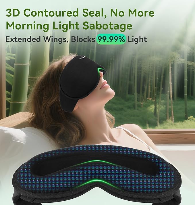 LC-dolida Bamboo Cotton Weighted Bluetooth Sleep Masks, 3D Weighted Sleep Masks with Bluetooth 5.4 Headphones, Total Blackout Bluetooth Sleep Mask for Women Men, Weight Eye Mask for Sleeping, Black