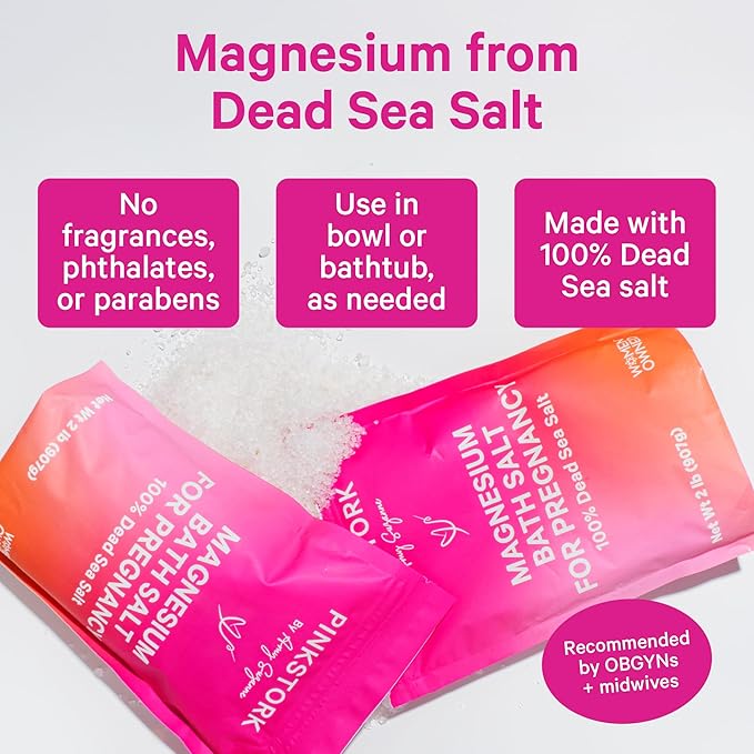 Pink Stork Pregnancy Bath Soak – Unscented Magnesium Flakes for Bath or Foot Soak – Pure Dead Sea Salt – Relief for Pregnancy Aches, Swollen Feet, and Stress – Clean, Fragrance-Free – 2 lb