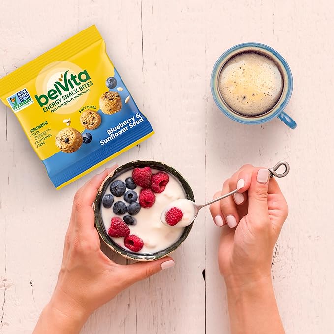 belVita Energy Snack Bites Variety Pack, Banana Dark Chocolate & Sunflower Seed, Blueberry & Sunflower Seed, 15 Snack Packs
