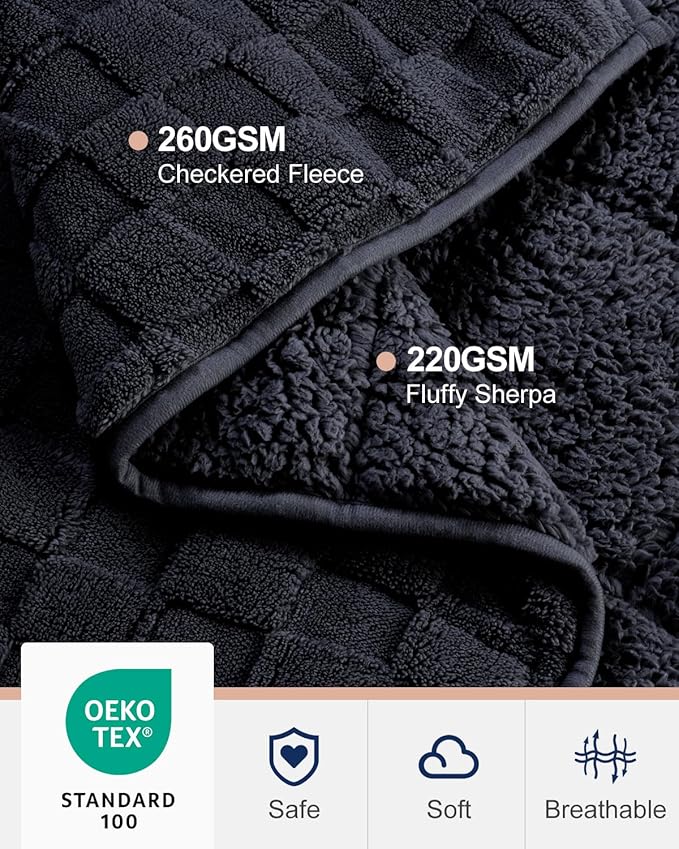 Kivik Dual Sided Weighted Blankets for Adults, Buttery Soft Stylish Checkered Heavy Blankets for Couch Sofa Bed - Ultra-Fluffy Fabric Brings Cloud-Like Comfort (48"x72", Black, 15 Pounds)