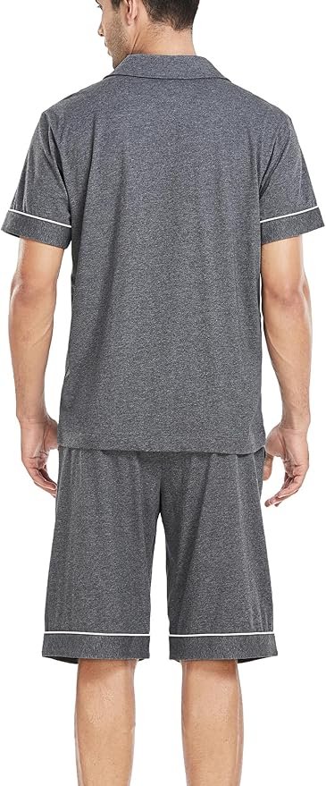 COLORFULLEAF Men's 100% Cotton Short Sleeve Pajama Sets Button Down Notched Collar Sleepwear Soft Lounge Pjs with Pockets