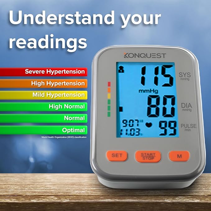 Konquest Automatic Upper Arm Blood Pressure Monitor - Extra Large Cuff 12 ½ ” to 19 ” (32 to 48.5 cm) - Large Backlit Display - Irregular Heartbeat Detector - Blood Pressure Monitor for Home Use