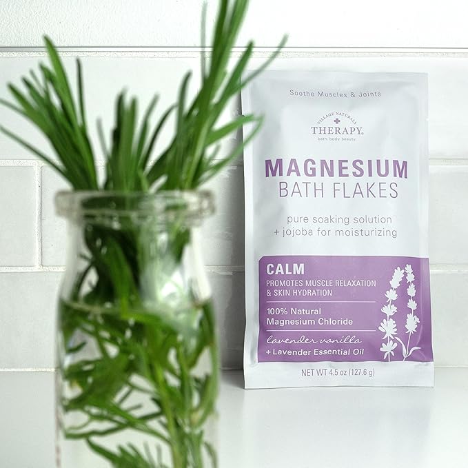 Village Naturals Therapy Calm Magnesium Bath Flakes, Lavender Vanilla Scent, 4.5 oz, Pack of 10