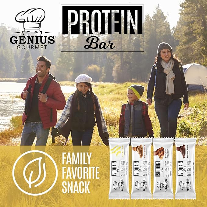 Genius Gourmet Protein Bar, Iced Lemon Cake, Keto Snack, Low Carb, Low Sugar & Gluten Free, Protein Snacks for Adults, 10G of Whey Protein per Protein Bar, 5 Net Carbs, 10 Count