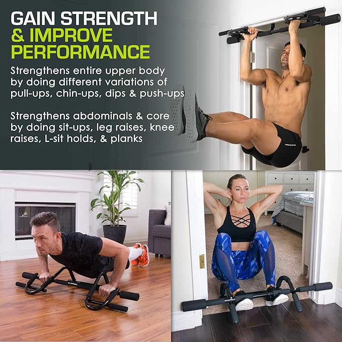 ProsourceFit Multi-Grip Lite Pull Up/Chin Up Bar, Heavy Duty Doorway Upper Body Workout Bar for Home Gyms 24”-32”