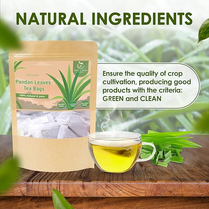 NHAT ANH FARM - Premium Pandan Leaves Tea Bags, 40 Pandan Leaves Tea Bags, 100% Natural Dried Pandan Leaves, Naturally Sweet Herbal Tea, Sugar-Free, Caffeine-Free, No Additives
