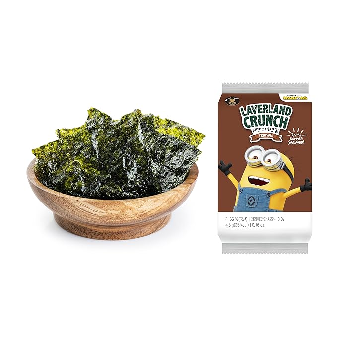 Laverland Crunch Seaweed Snack Teriyaki Flavor 18 Count (2 Packs), Korean Roasted Seaweed, Low Calorie, Vegan and Keto friendly, Gluten Free.