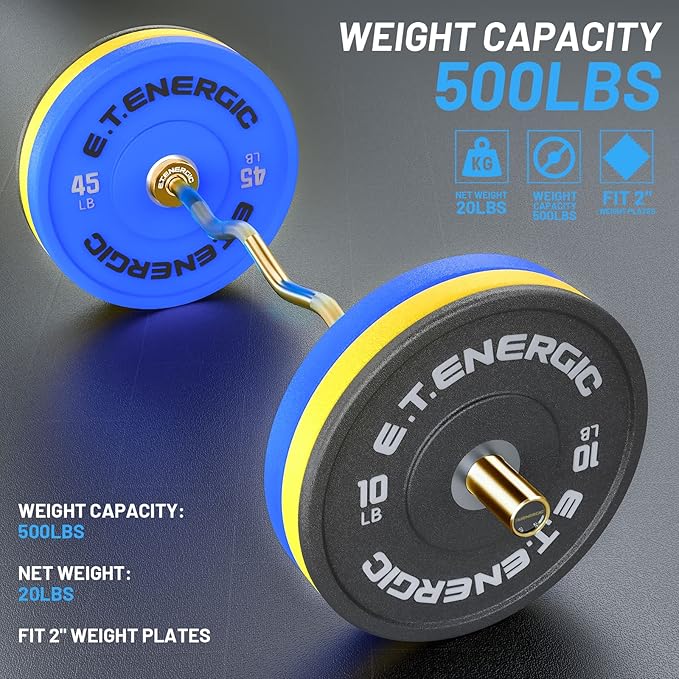 47" Olympic EZ Curl Bar 500-lbs Capacity Steel Barbell Suitable for 2" Weight Plates, 2-Inch Curl Bar for Weight Lifting,Hip Thrusts,Squat,Biceps-Home Gym Weight Bar