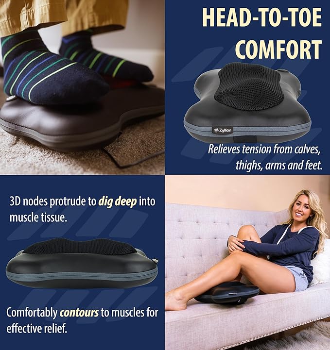 Zyllion Shiatsu Back and Neck Massager with Heat - Cordless Rechargeable 3D Electric Kneading Deep Tissue Massage Pillow for Muscle Pain Relief, Black, ZMA-13RB