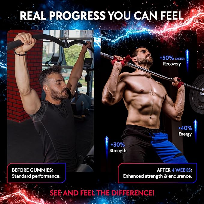 Creatine Monohydrate Gummies Complex 5000 MG for Men & Women, Preworkout Gummy with BCAA, L-Carnitine, Taurine & Vitamin B12 for Muscle Growth, Strength & Energy Support , Flavored and Chewable