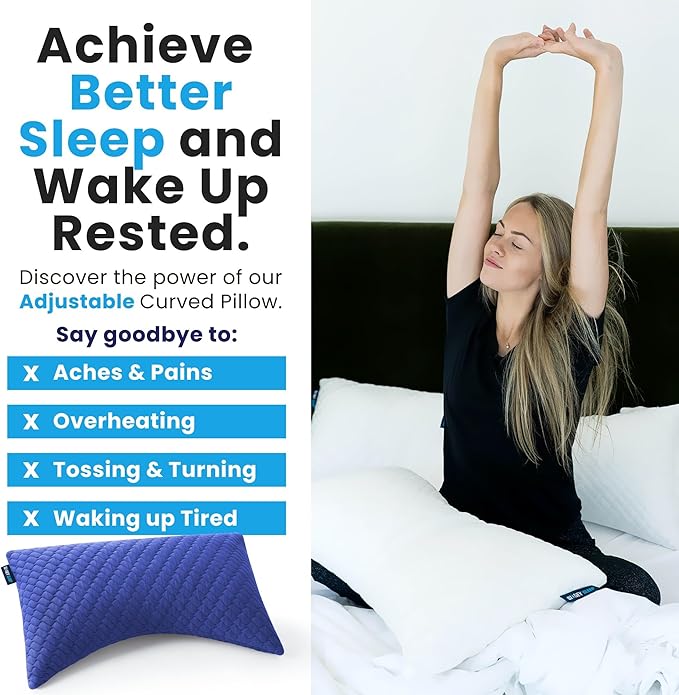 Sidney Sleep Pillow for Side and Back Sleepers - Comfort for Neck and Shoulder Pain - Adjustable and Customizable Shredded Memory Foam Filling - Queen Size - Additional Foam Fill Included (Blue)