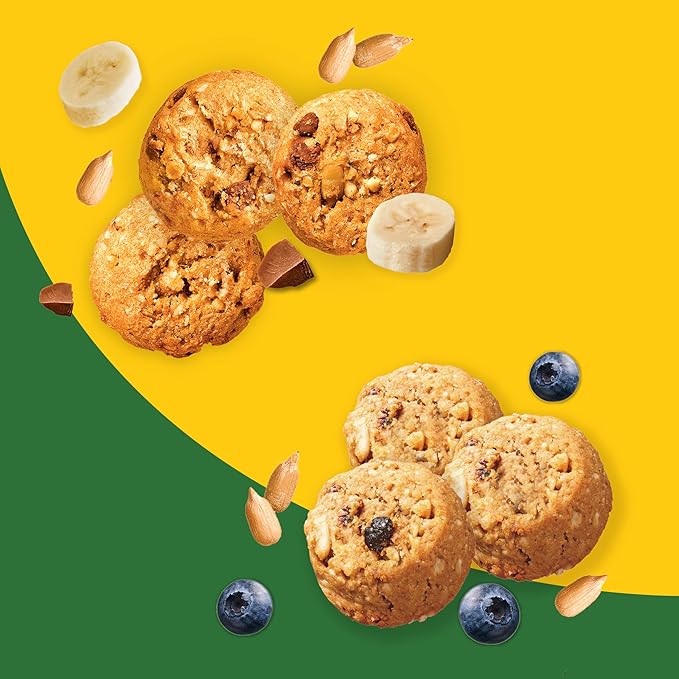 belVita Energy Snack Bites Variety Pack, Banana Dark Chocolate & Sunflower Seed, Blueberry & Sunflower Seed, 15 Snack Packs