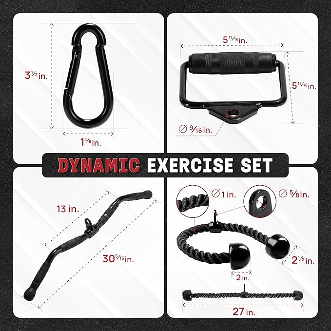 Yes4All Cable Machine Attachment, Double D Hanlde & Tricep Rope Cable Attachment, Weight Machine Accessories Load 880 LB for Home Gym