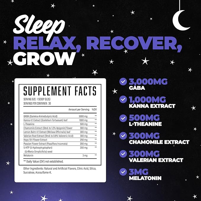 Hibernate Sleep Supplement, Complete & Optimally Dosed Sleep Recovery Formula, Relax & Unwind, Includes GABA, Valerian Root, Melatonin, 5-HTP & More (30 Servings) (BlackBerry Lemonade)