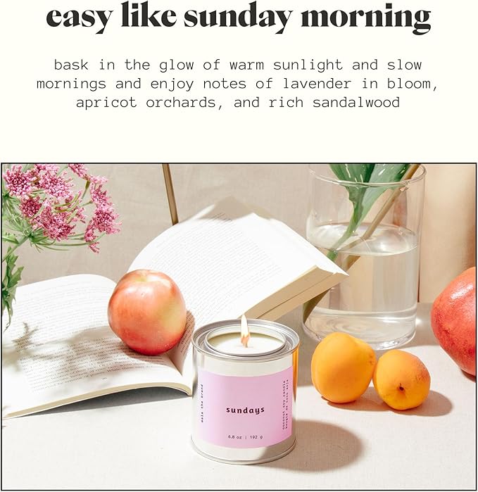 MALA Sundays Apricot Sandalwood & Lavender Candle for Home – Vegan Soy Aromatherapy – 45-Hour Clean Burn – Organic Non Toxic Candles – Calm Room Decor – 6.8 oz
