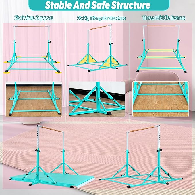 Gymnastic Bar for Kid and Teenage Ages 3-25, 5 FT / 6 FT Base Length, 5 FT / 6 FT Height, Gymnastic Kip Bar Horizontal Bar for Gymnast, Gymnastic Training Equipment for Home and Club Use