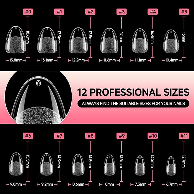 UNA GELLA Extra Short Almond Nail Tips 12 Sizes Short Almond Gel Nail Tips 120Pcs Soft Gel Clear Full Cover Nails Tips Acrylic False Nails Press On Nails for Extensions DIY Salon