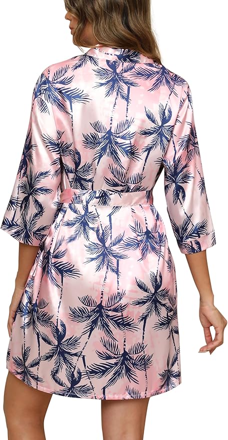 Samring Women's Bride Bridesmaids Robe Short Satin Kimono Robes for Wedding & Bridal Party Silk Bathrobes for Women