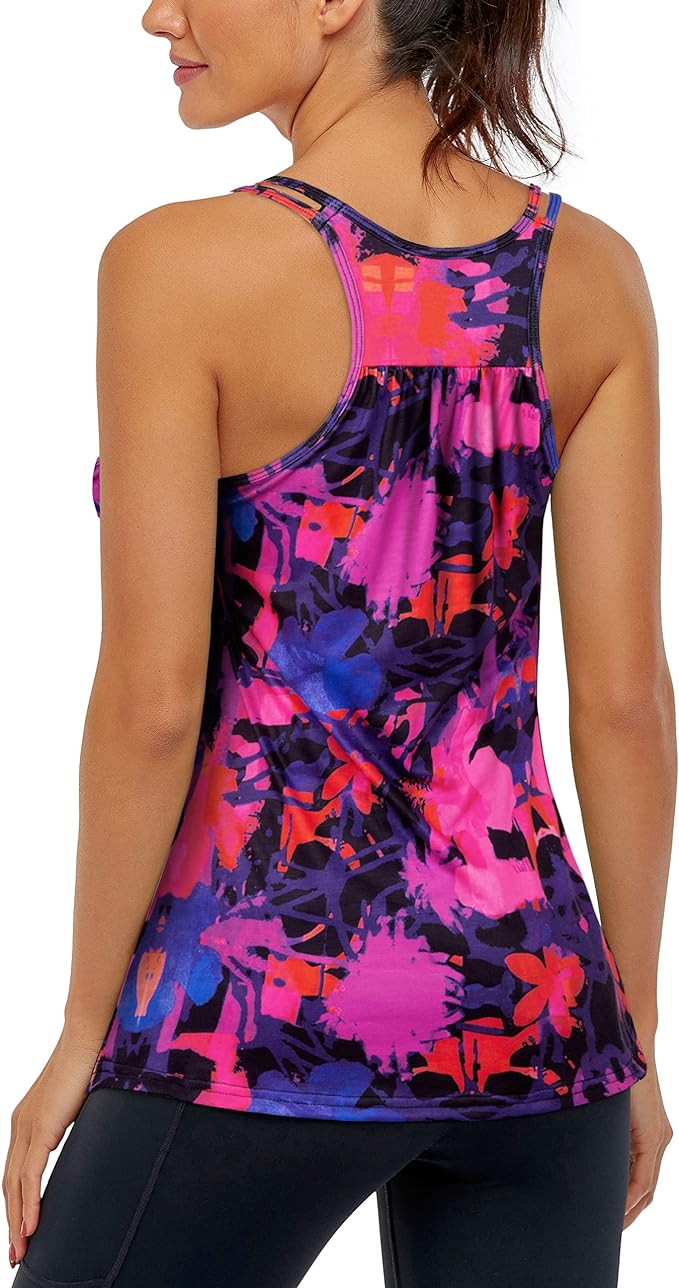 Hibelle Women's Workout Yoga Racerback Tank Tops with Built in Shelf Bra