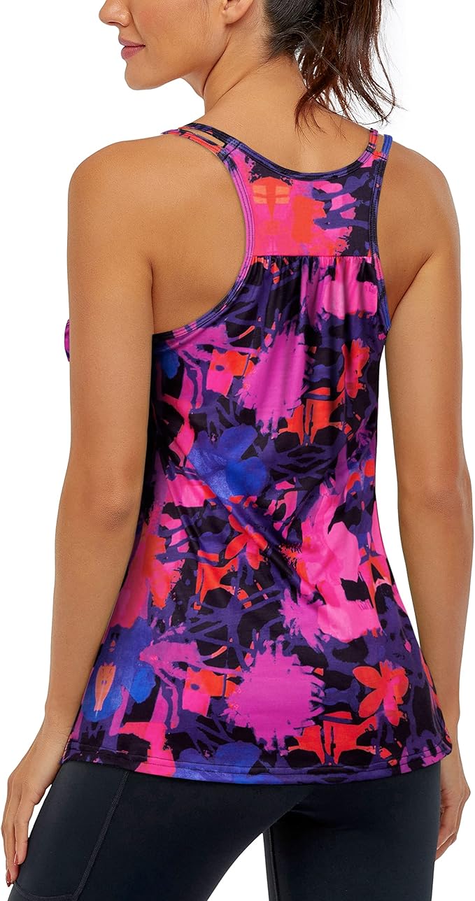 Hibelle Women's Workout Yoga Racerback Tank Tops with Built in Shelf Bra