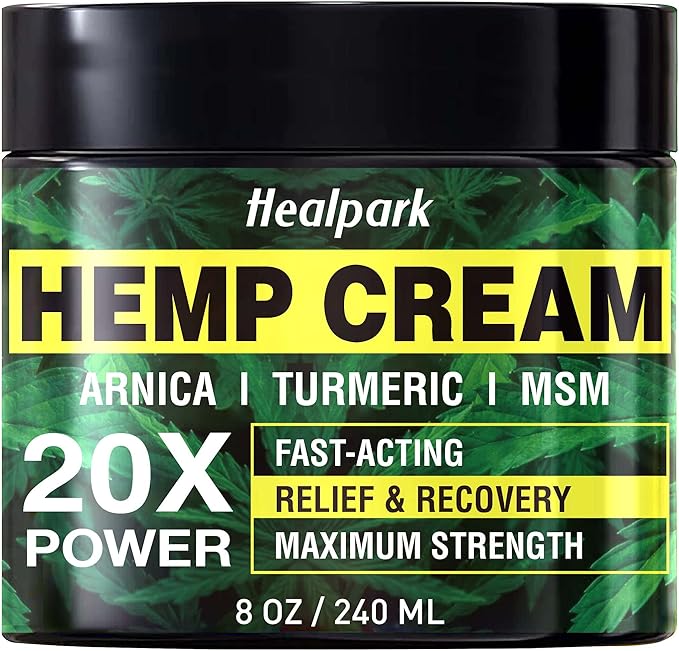 Natural Hemp Cream 8 fl oz - Arnica,MSM, Turmeric, Emu Oil, Menthol, Aloe