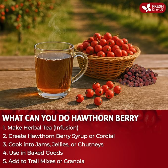 FreshDrinkUS, 16oz Premium Dried Hawthorn Berries β All-Natural, Non-GMO, Perfect for Tea, Smoothies, Baking & Snacking β Healthy, Versatile Superfood