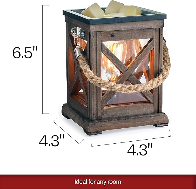 Candle Warmers ETC. Vintage Bulb Illumination Fragrance Warmer- Light-Up Warmer for Warming Scented Candle Wax Melts and Tarts to Freshen Room, Walnut & Rope